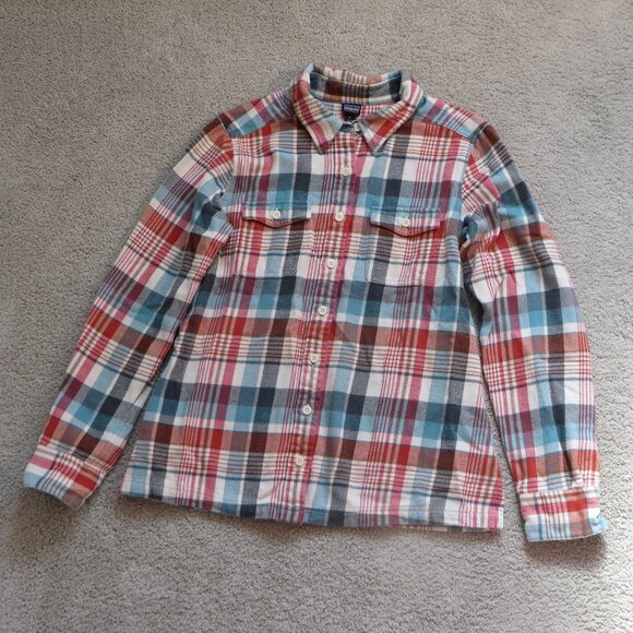 Patagonia Womens Plaid Long-Sleeved Shirt Size 8 White/Red/Blue Organic Cotton - Picture 3 of 9
